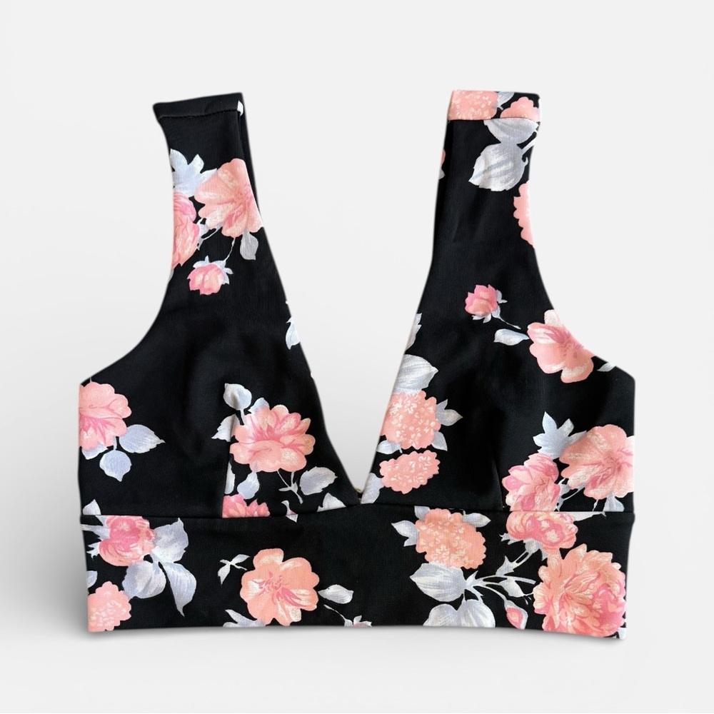 NWT NEW Missguided Elisabeth Floral Scuba Bralet, Size 6, Black and Pink